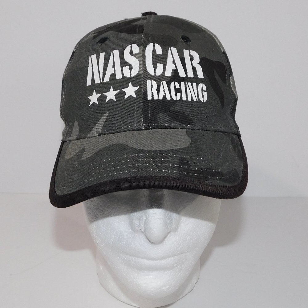 NASCAR RACING hat / baseball cap Gray Black Camo Adjustable strapback
